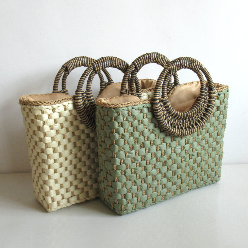 Women's Square Woven Floral Straw Beach Bag — Boho Handbag