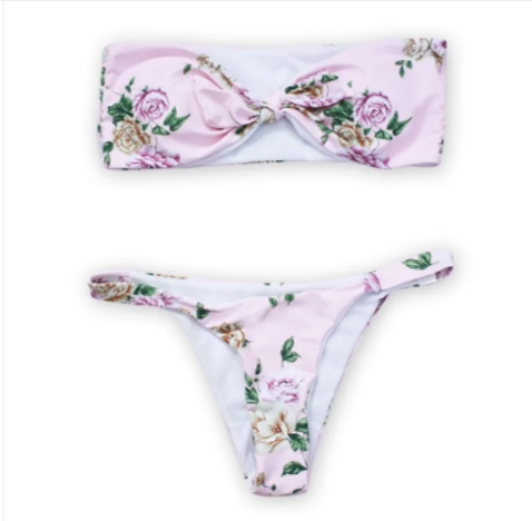 Women's Floral Bandeau Bikini Set — Strapless Two-Piece Swimsuit