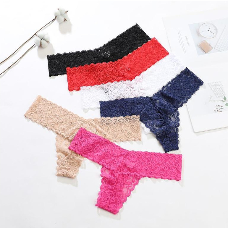 Women's Seamless Lace Thong Panties — Hip Lift Low-Waist Underwear in 6 Colours