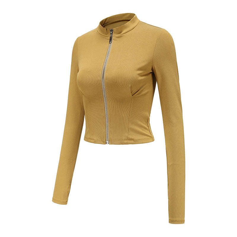Women's Cropped Zip-Up Sports Jacket — Slim Fit Yoga Activewear