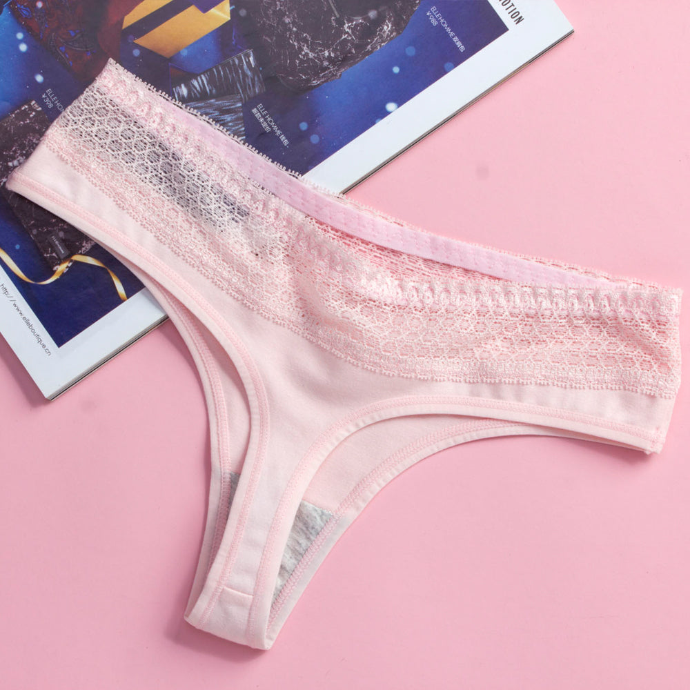 Cotton Lace Trim Thong for Women