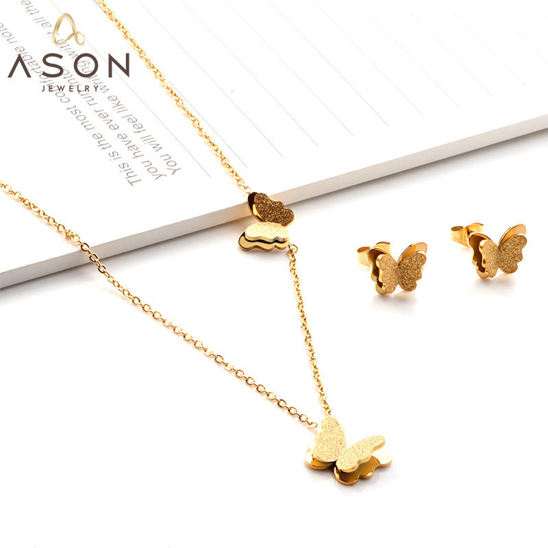 Women's Minimalist Butterfly Jewellery Set — Stainless Steel Necklace & Earrings