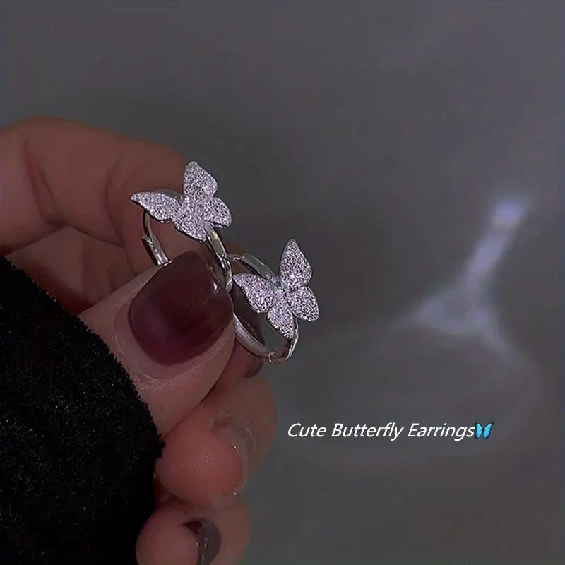 Women's Frosted Butterfly Hoop Earrings — Silver Plated Minimalist Jewellery