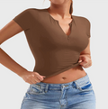 Women's Slim Fit Half-Zip Yoga Shirt — Short Sleeve Activewear Top