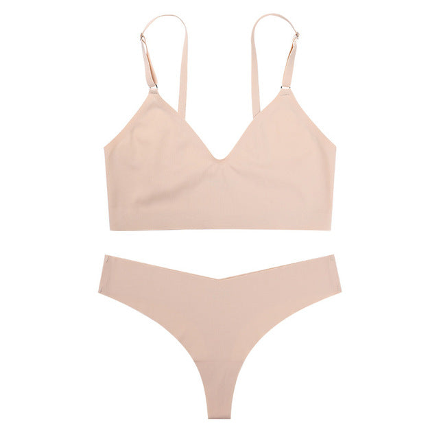 Women's Seamless Ice Silk Lingerie Set — Wire-Free Bralette & Thong