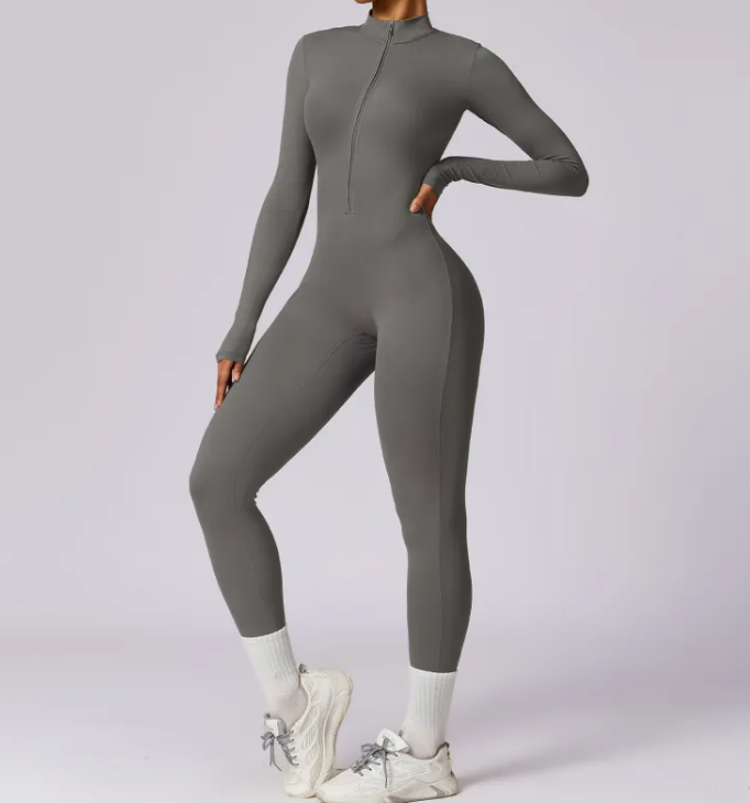 Flex Fit Zip Jumpsuit — Women's One-Piece Gym Workout Suit