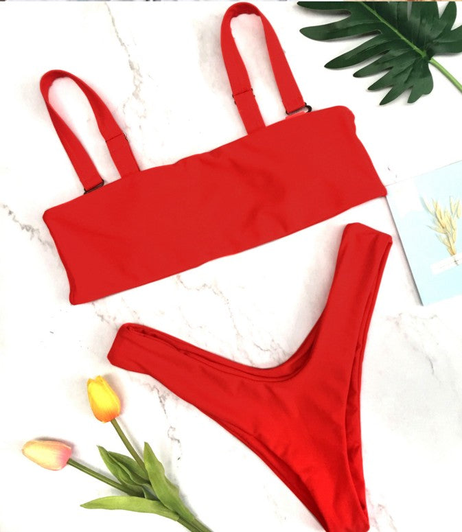 Women's Wide Strap Bandeau Bikini Set — Supportive Two-Piece Swimsuit