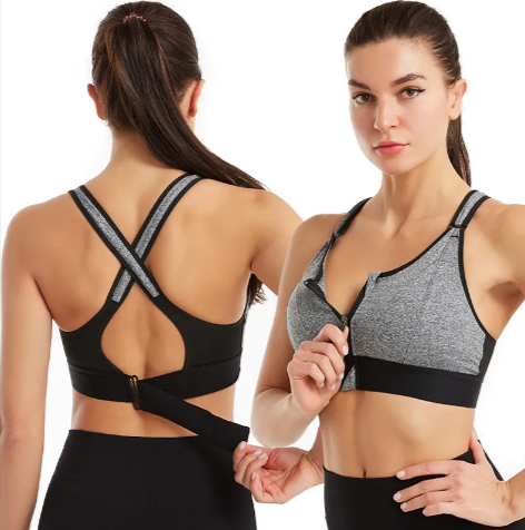 Women's Adjustable Sports Bra — Front Zip, No-Wire Full-Cup Support