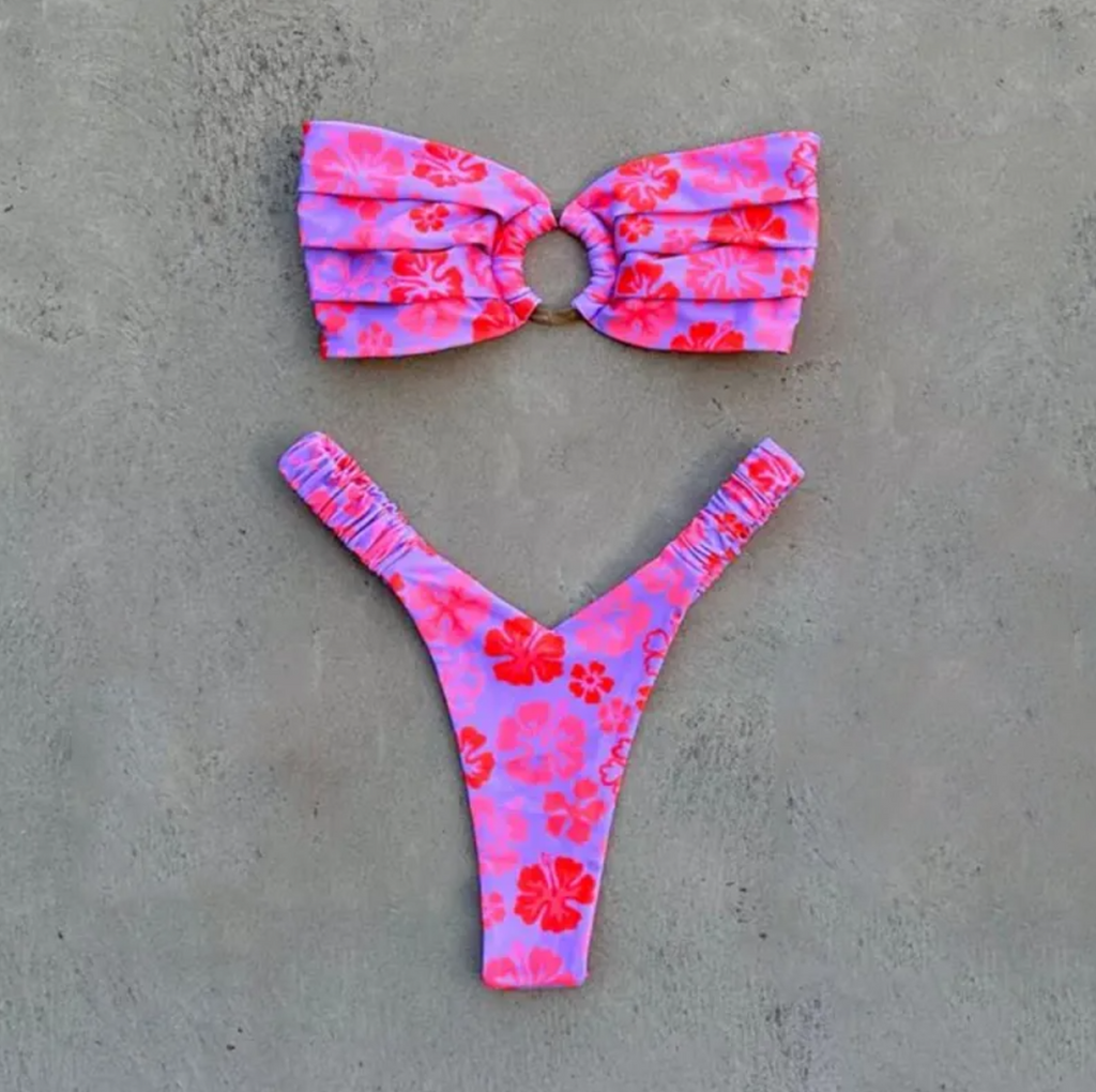 Women's Printed Pleated Bikini — Floral Two-Piece Swimsuit