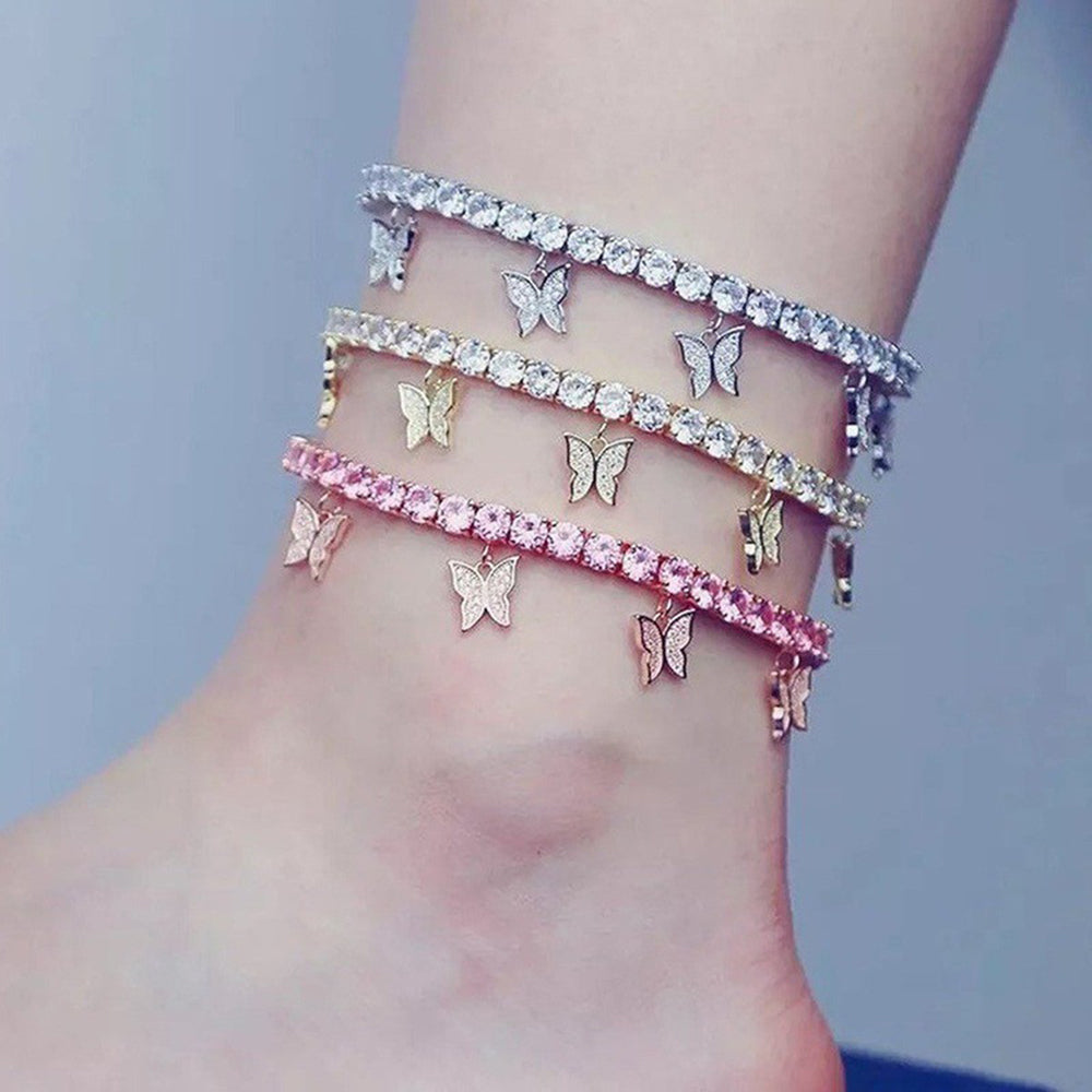Women's Butterfly Tassel Anklet — Beach Foot Jewellery in Gold, Silver & Rose Gold