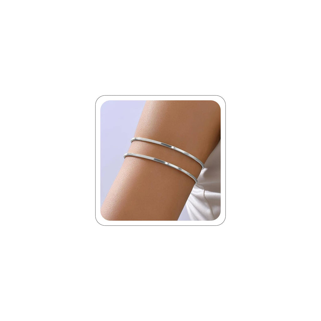 Women's Minimalist Upper Arm Cuff — Adjustable Silver Arm Bangle