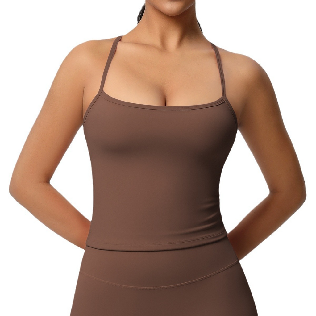 Double-Sided Brushed Solid Color Sports Vest for Women – Tight Fit, Beauty Back, Yoga & Fitness Top