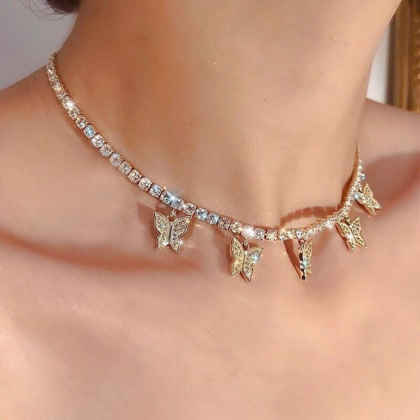 Rhinestone Butterfly Necklace — Trendy