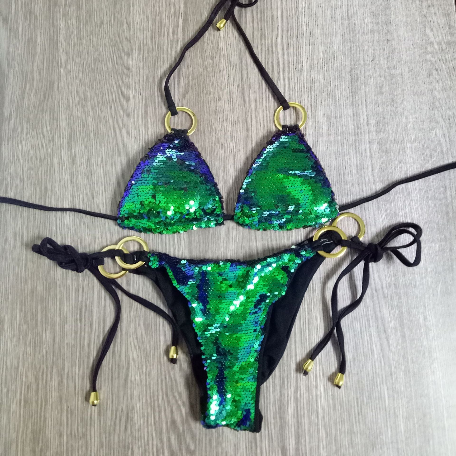 Women's Sequin Triangle Bikini — Sparkling Two-Piece Swimsuit