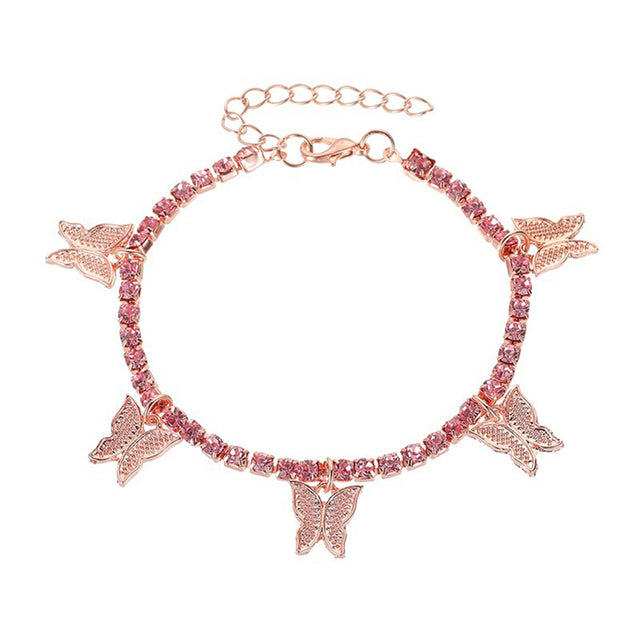 Women's Butterfly Tassel Anklet — Beach Foot Jewellery in Gold, Silver & Rose Gold