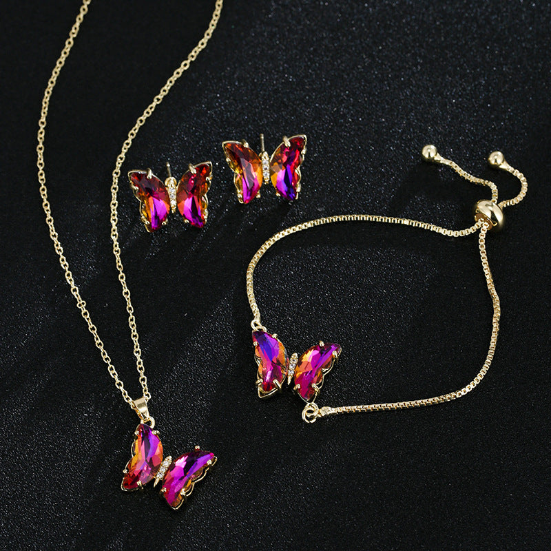 Women's Butterfly Zircon Bridal Jewellery Set — Wedding Accessories in 17 Colours