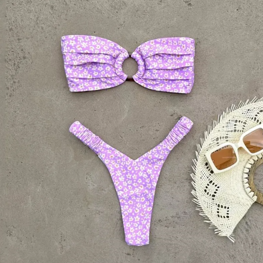 Women's Printed Pleated Bikini — Floral Two-Piece Swimsuit