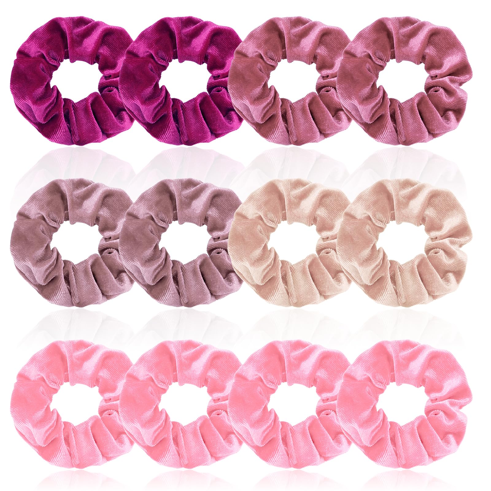 12-Piece Velvet Scrunchies Set — Pink Hair Ties for Women & Girls