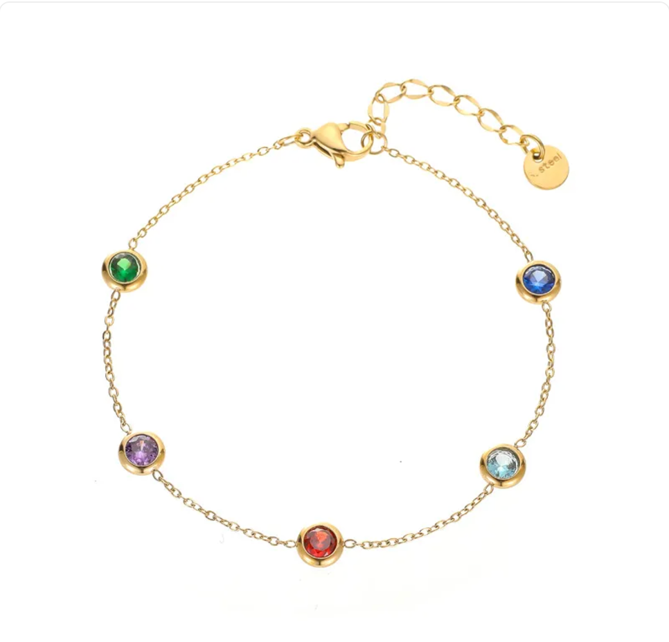 Women's Zircon Pendant Bracelet — Stainless Steel Electroplated Chain