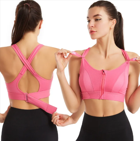Women's Adjustable Sports Bra — Front Zip, No-Wire Full-Cup Support