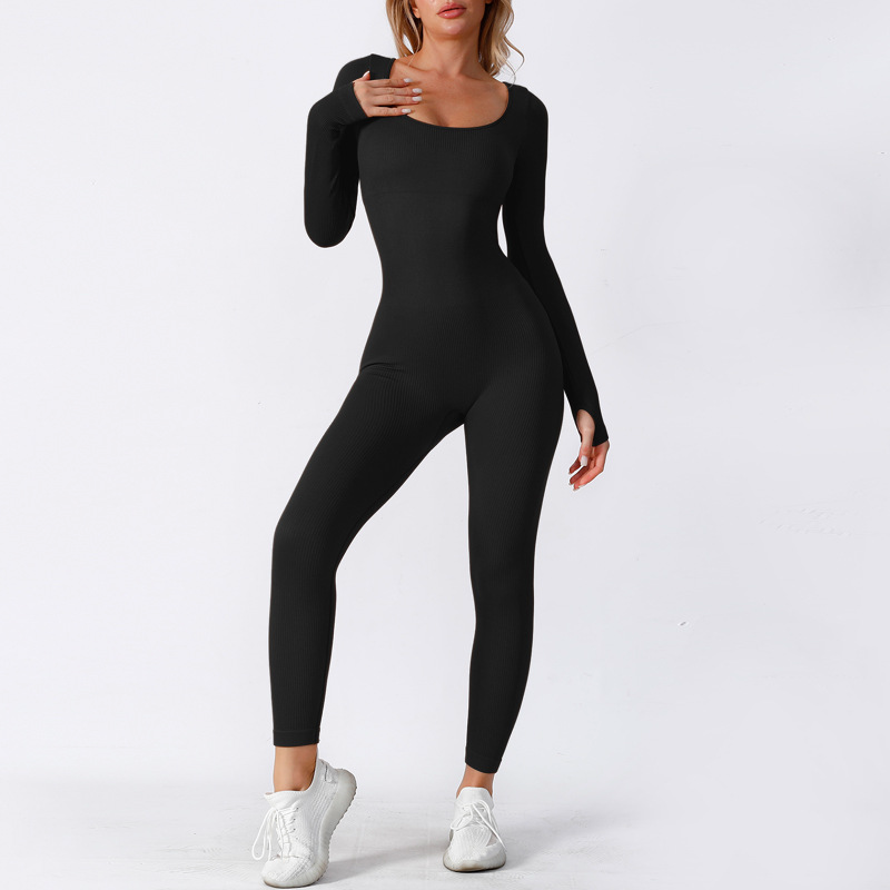 Women's Long Sleeve Seamless Yoga Jumpsuit — Single & Double Layer