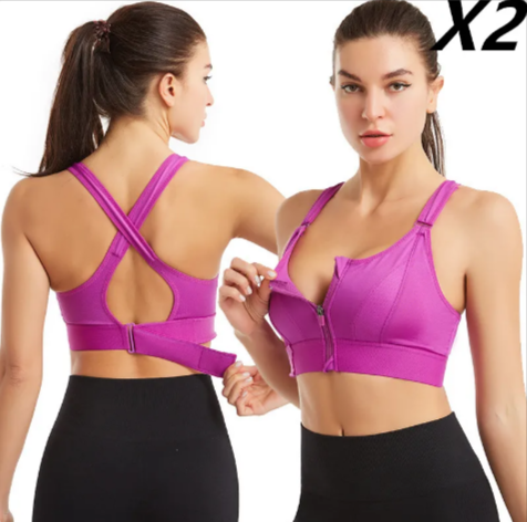 Women's Adjustable Sports Bra — Front Zip, No-Wire Full-Cup Support
