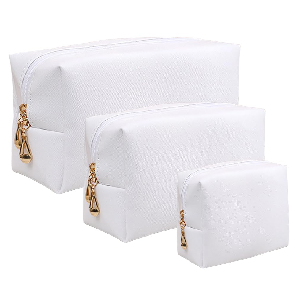 3-Piece Makeup Bag Set for Women — Waterproof Travel Cosmetic Organiser (White)