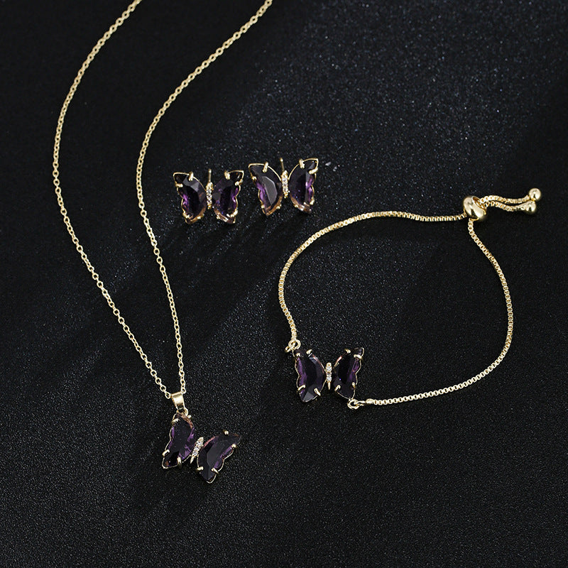 Women's Butterfly Zircon Bridal Jewellery Set — Wedding Accessories in 17 Colours