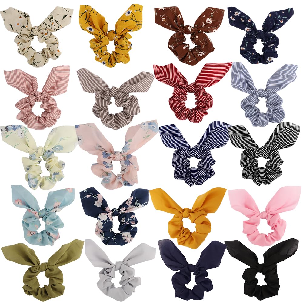 20-Piece Bow Scrunchie Set — Chiffon & Satin Hair Elastics for Women