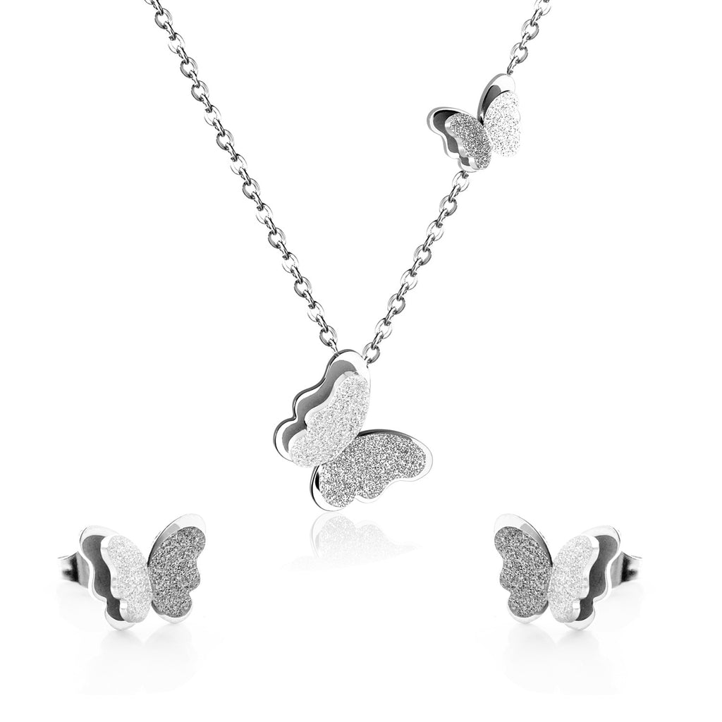 Women's Minimalist Butterfly Jewellery Set — Stainless Steel Necklace & Earrings