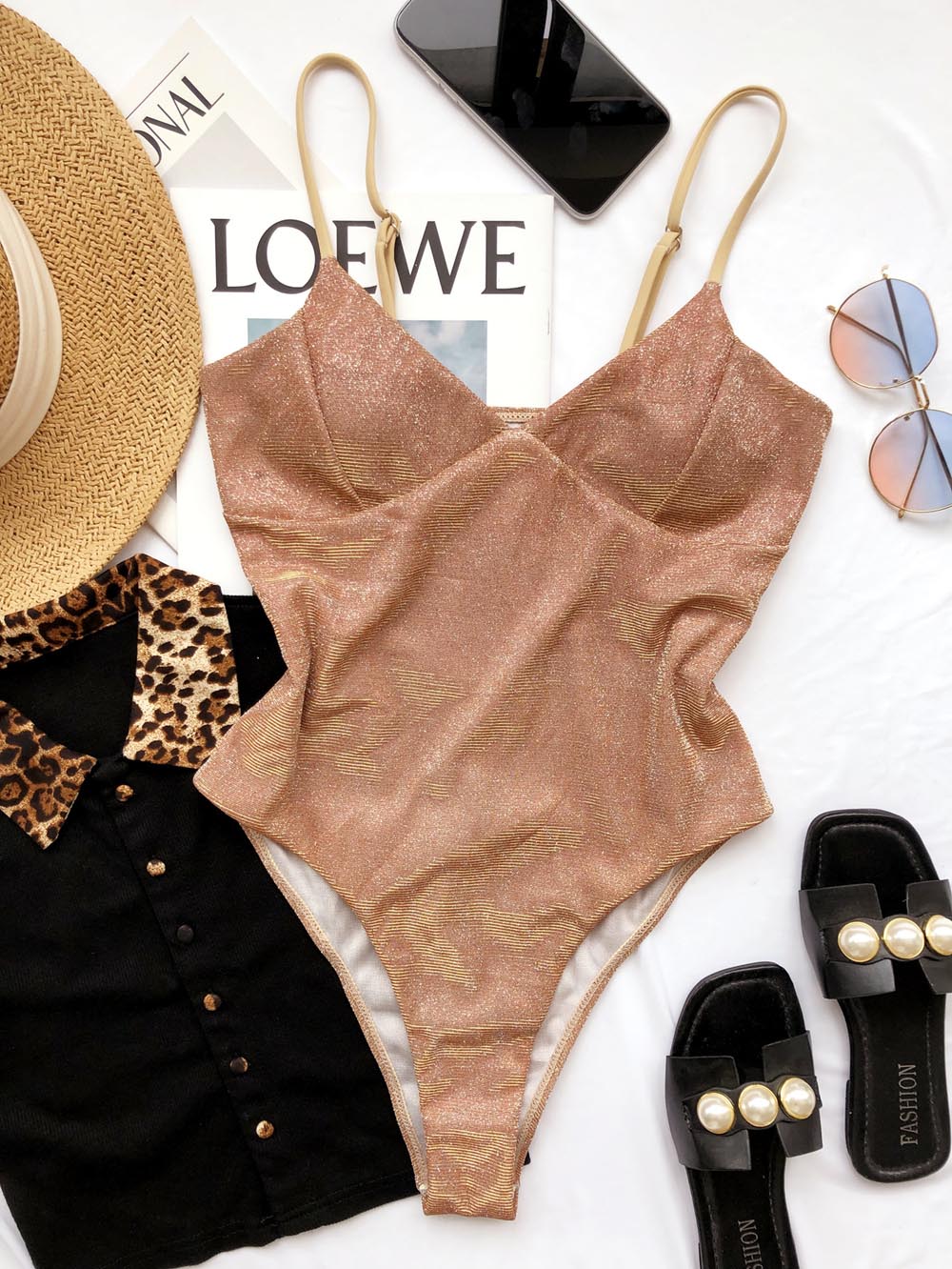 Women's Glitter Push Up Monokini Swimsuit — Sparkle One-Piece Swimwear