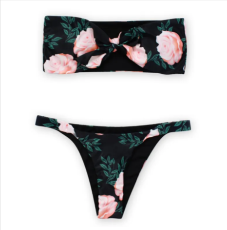 Women's Floral Bandeau Bikini Set — Strapless Two-Piece Swimsuit