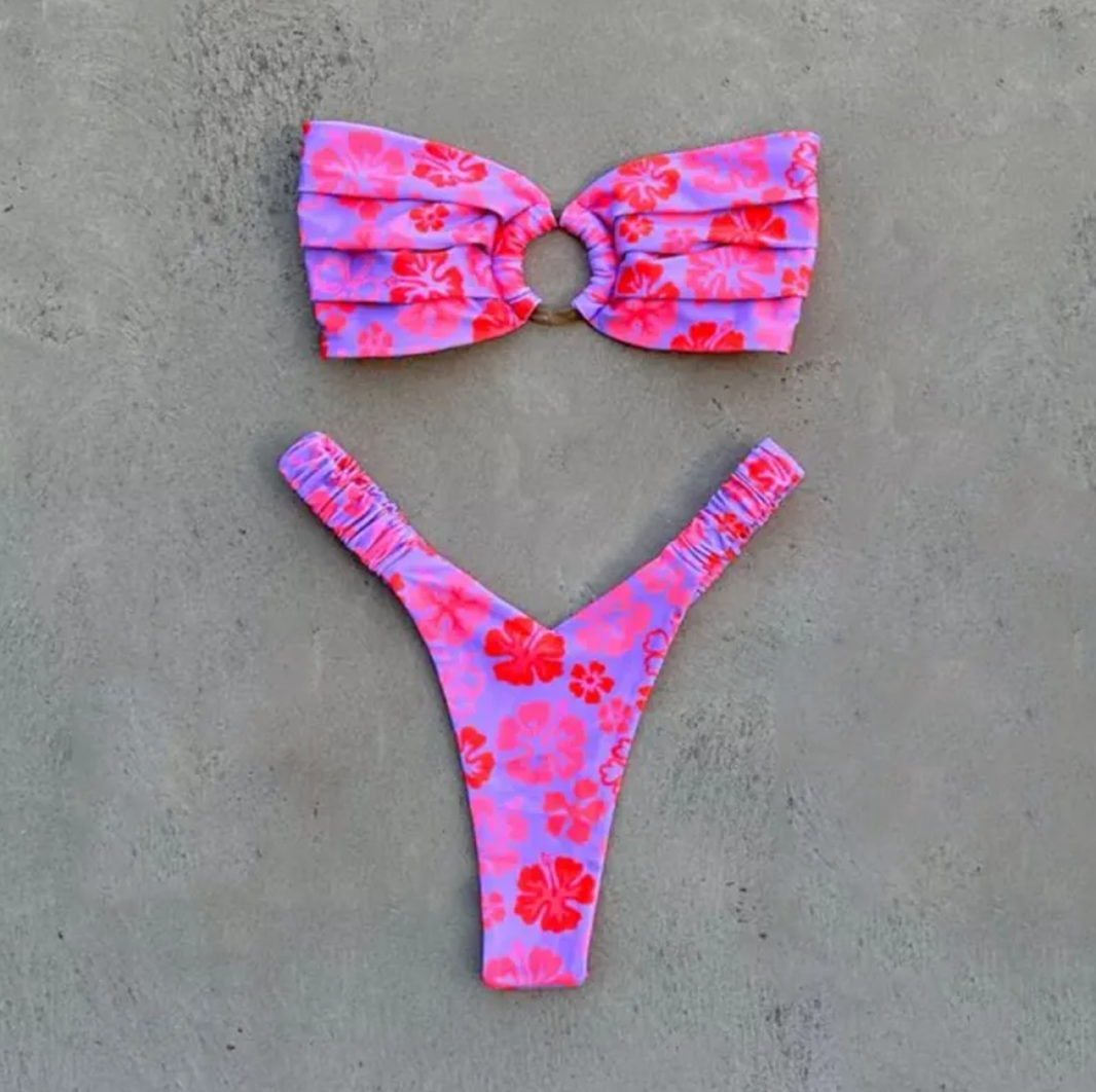 Women's Printed Pleated Bikini — Floral Two-Piece Swimsuit