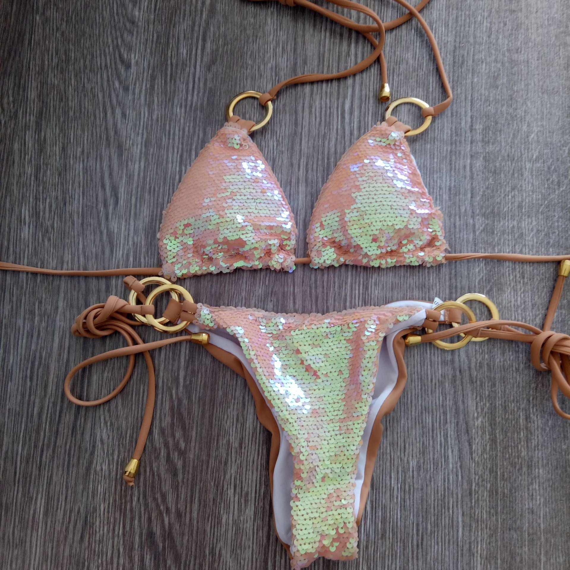 Women's Sequin Triangle Bikini — Sparkling Two-Piece Swimsuit