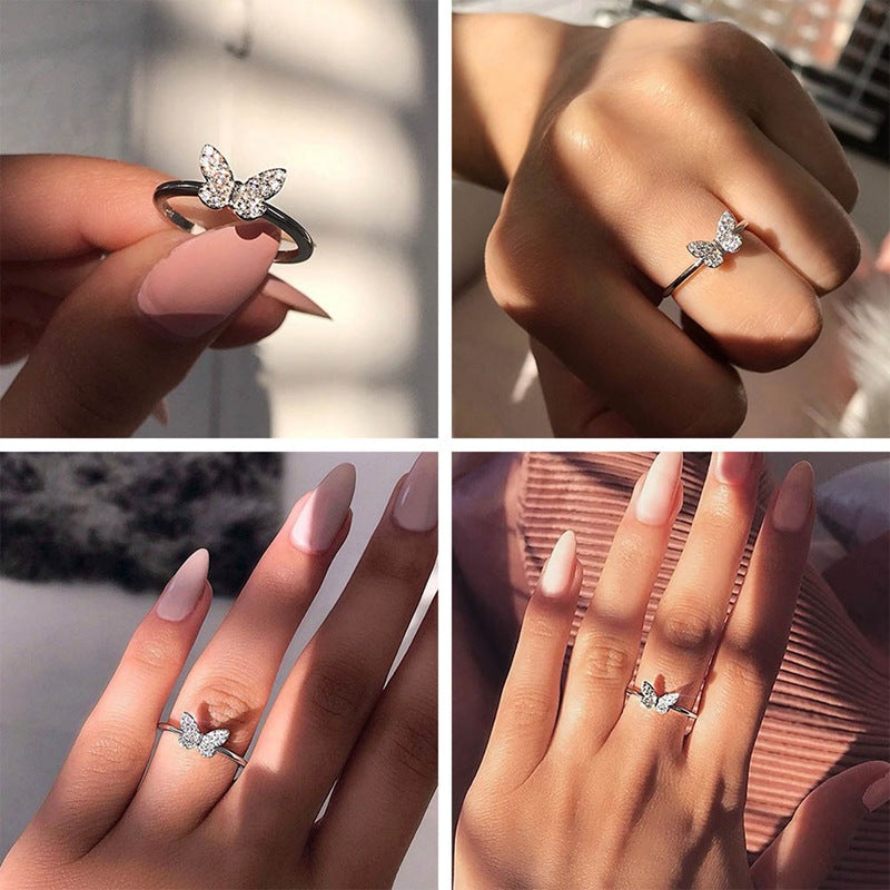 Women's Butterfly Zircon Ring — Gold-Plated Copper Statement Ring