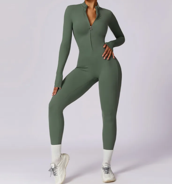 Flex Fit Zip Jumpsuit — Women's One-Piece Gym Workout Suit
