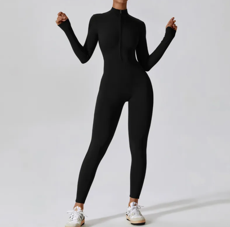Flex Fit Zip Jumpsuit — Women's One-Piece Gym Workout Suit