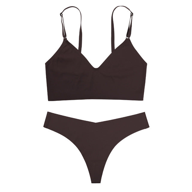 Women's Seamless Ice Silk Lingerie Set — Wire-Free Bralette & Thong