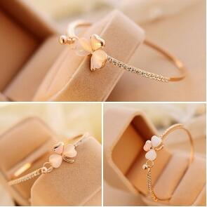 Clover Cat's Eye Stone Bracelet and Bangle