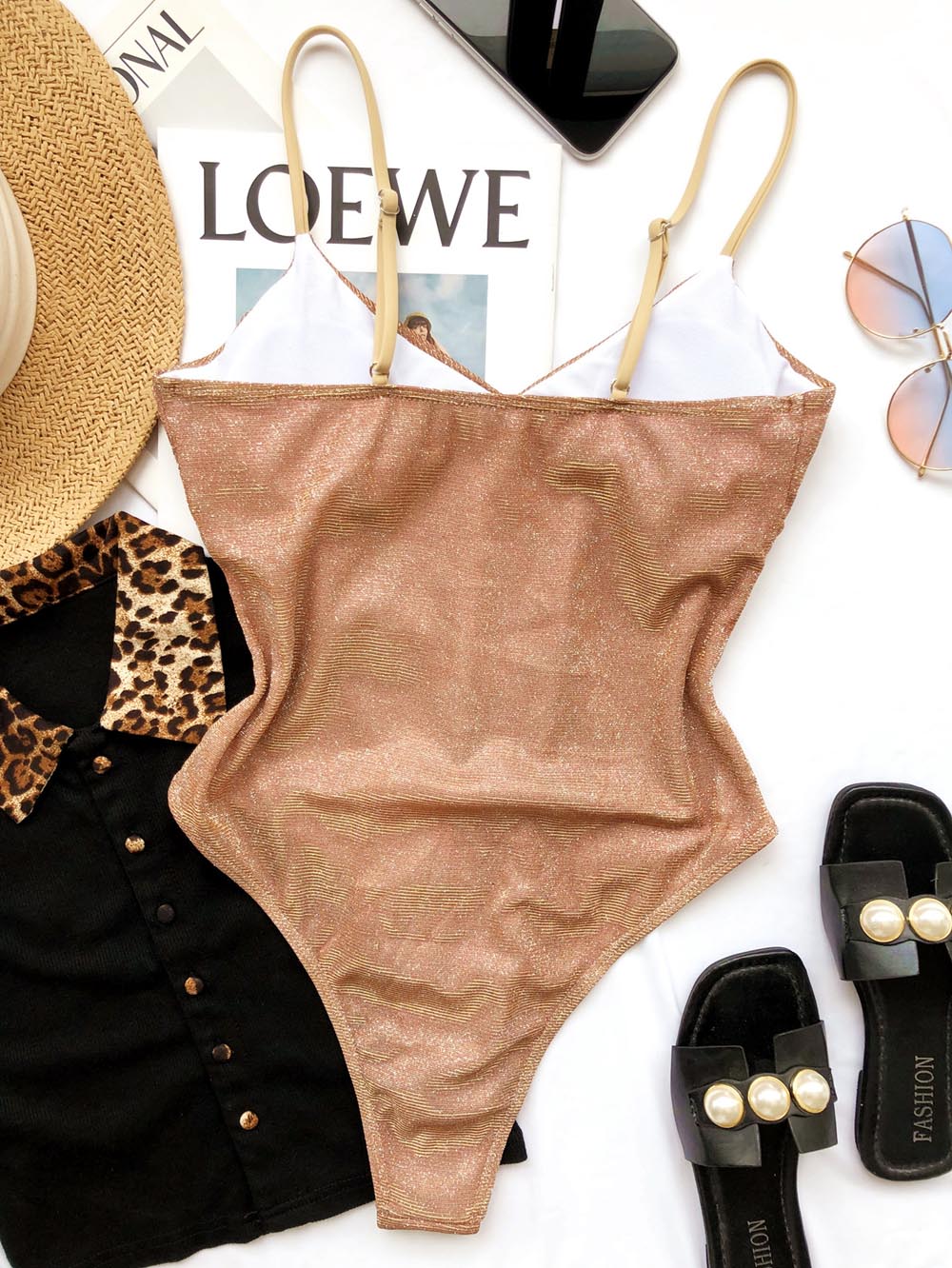 Women's Glitter Push Up Monokini Swimsuit — Sparkle One-Piece Swimwear