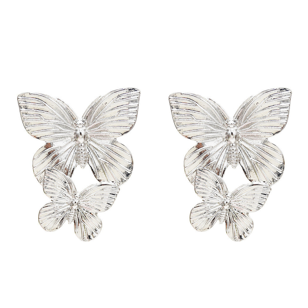 Women's Statement Butterfly Earrings — Bold Metal Drop Earrings in Gold & Silver