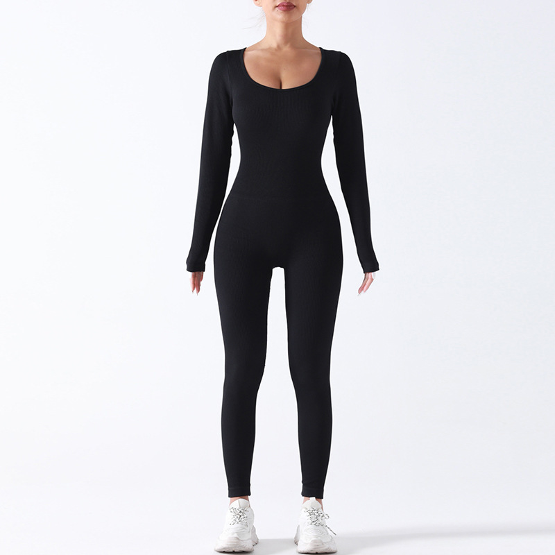 Women's Long Sleeve Seamless Yoga Jumpsuit — Single & Double Layer