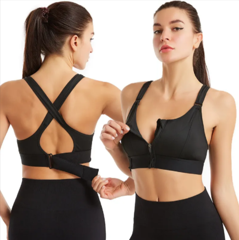 Women's Adjustable Sports Bra — Front Zip, No-Wire Full-Cup Support