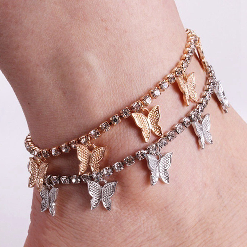 Women's Butterfly Tassel Anklet — Beach Foot Jewellery in Gold, Silver & Rose Gold