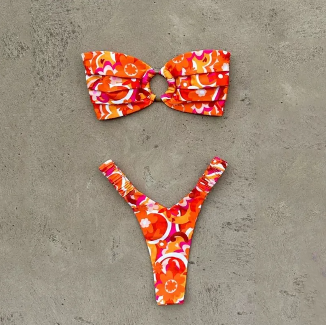 Women's Printed Pleated Bikini — Floral Two-Piece Swimsuit