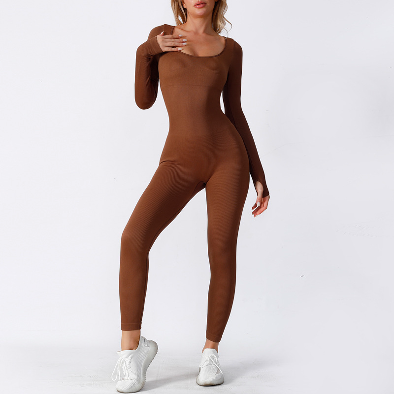Women's Long Sleeve Seamless Yoga Jumpsuit — Single & Double Layer