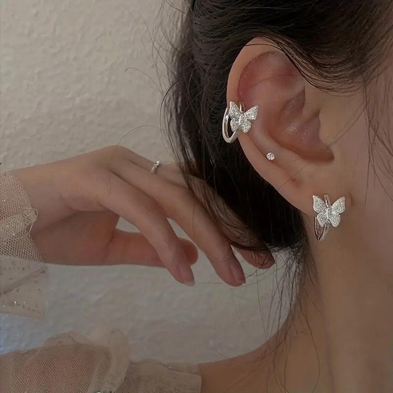 Women's Frosted Butterfly Hoop Earrings — Silver Plated Minimalist Jewellery