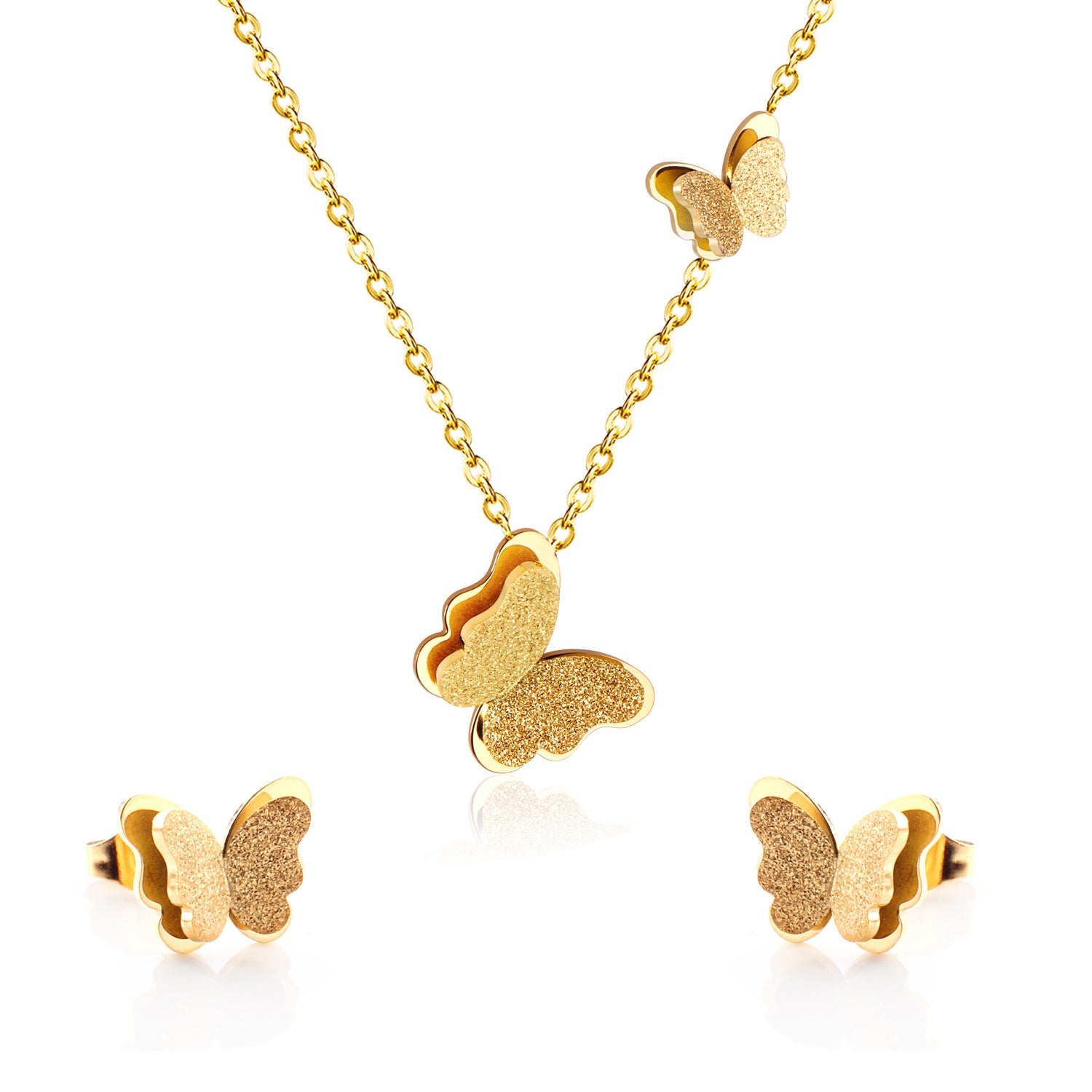 Women's Minimalist Butterfly Jewellery Set — Stainless Steel Necklace & Earrings