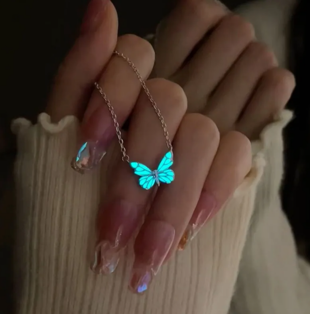 Glow-in-the-Dark Butterfly Jewellery Set — Necklace & Bracelet